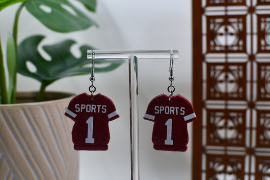 Red Sports Football Jersey Dangle Earrings