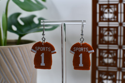 Orange Sports Football Jersey Dangle Earrings