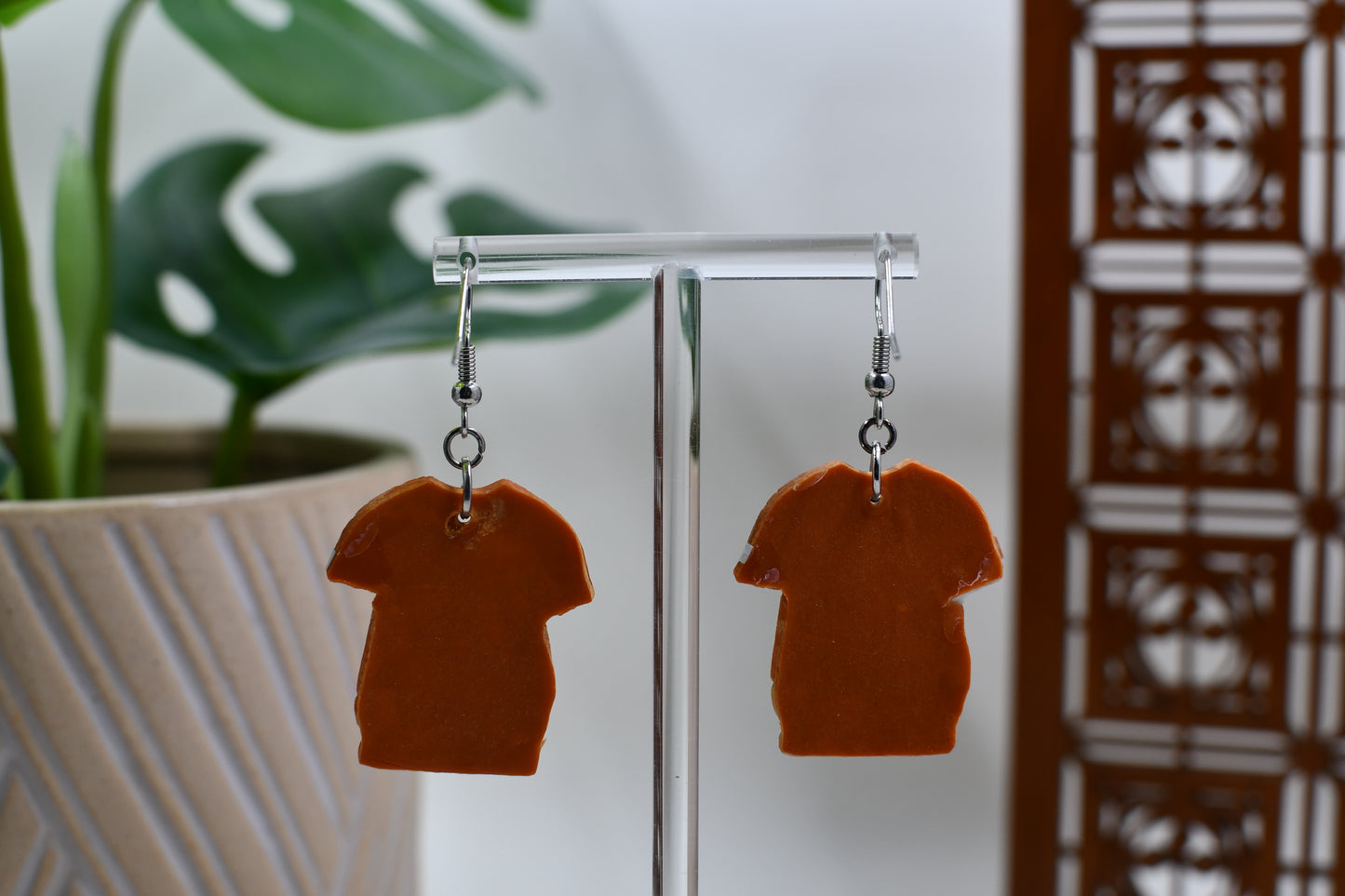 Orange Sports Football Jersey Dangle Earrings