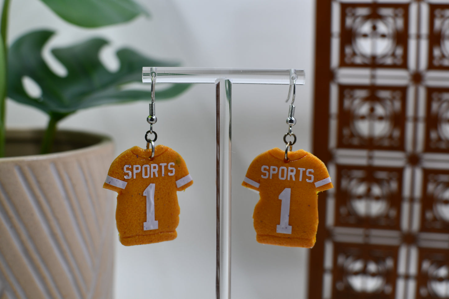 Yellow Sports Football Jersey Dangle Earrings