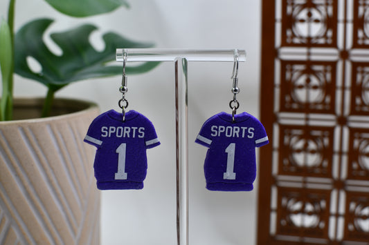Purple Sports Football Jersey Dangle Earrings
