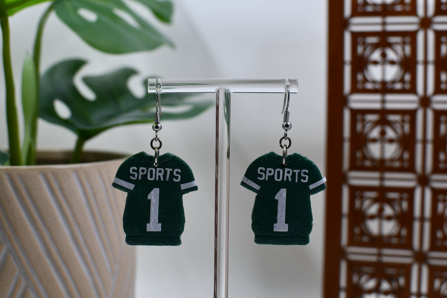 Green Sports Football Jersey Dangle Earrings
