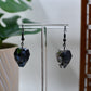 Black Glass Geometric Spooky Skull Dangle Earrings
