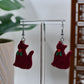 Red Christmas Cat Dangle Earrings with Holly Berry Collar