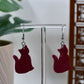 Red Christmas Cat Dangle Earrings with Holly Berry Collar