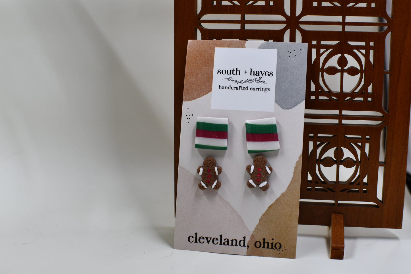 Christmas Square Striped and Gingerbread Man Stud Earring Two Pack