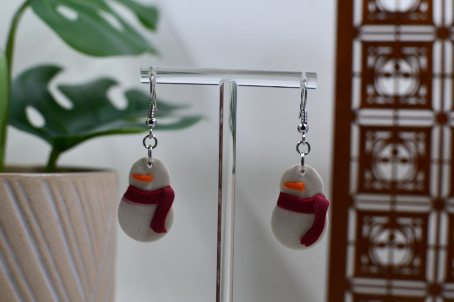 Snowman with Red Scarf Dangle Earrings