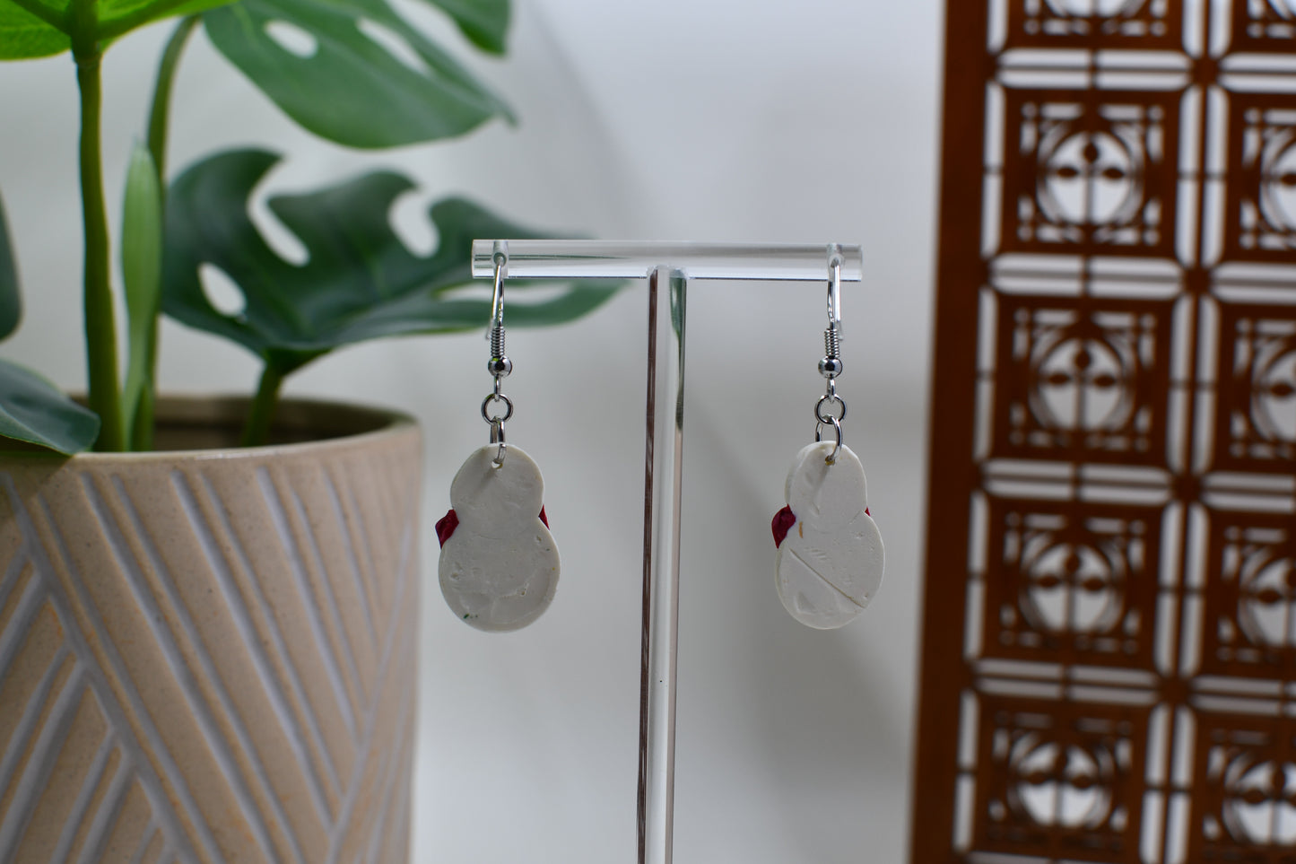 Snowman with Red Scarf Dangle Earrings