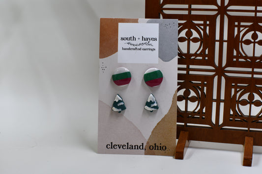 Round Striped and Christmas Pine Tree Stud Earring Two Pack