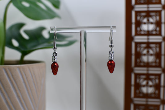 Red Glitter Christmas Light Bulb Dangle Earrings