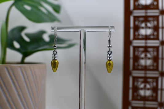 Yellow Glitter Christmas Light Bulb Dangle Earrings