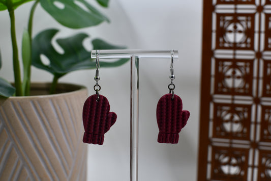 Red Knit Mitten Christmas Dangle Earrings
