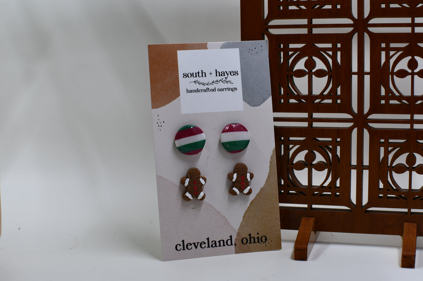 Christmas Striped and Gingerbread Man Two Pack Stud Earrings
