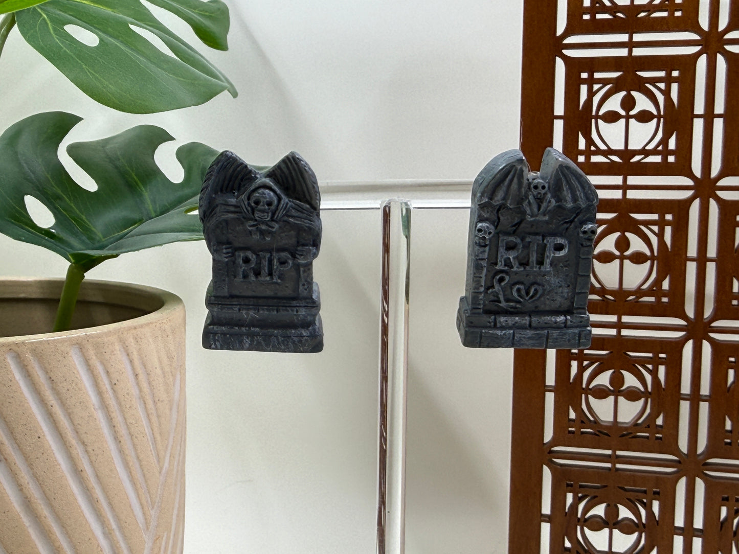 Mismatched Winged Tombstone Stud Earrings