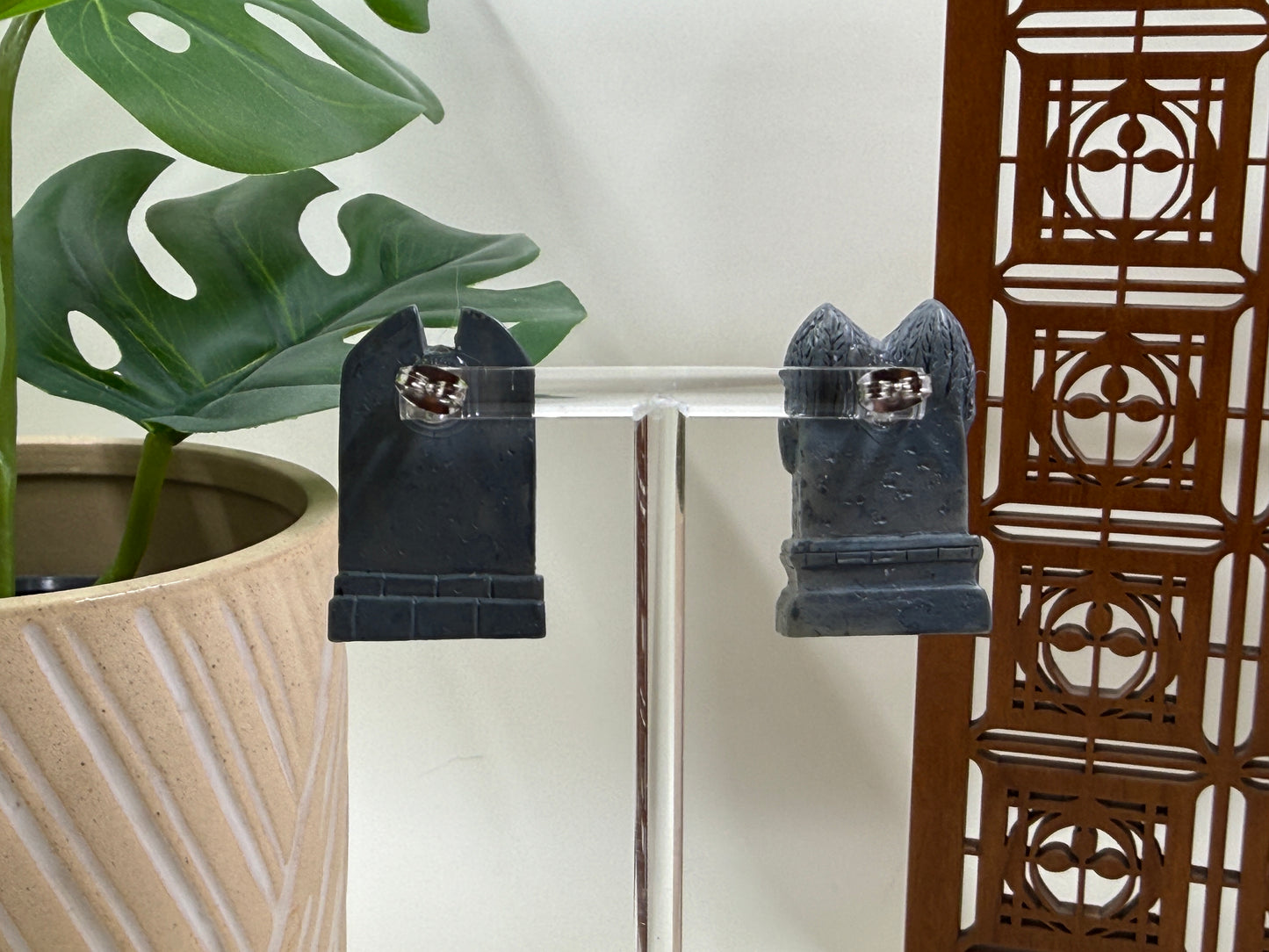 Mismatched Winged Tombstone Stud Earrings