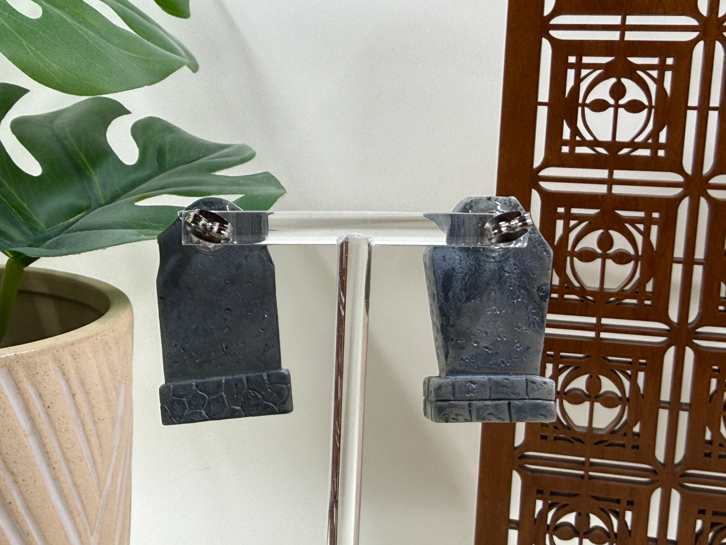 Mismatched Angled Tombstone Stud Earrings